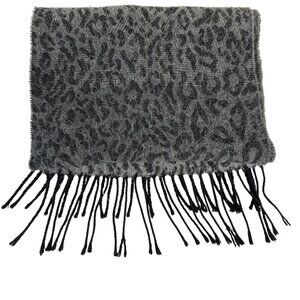 Cejon Womens Italian Scarf Grey Leopard Print Winter Warm Fringe Accent